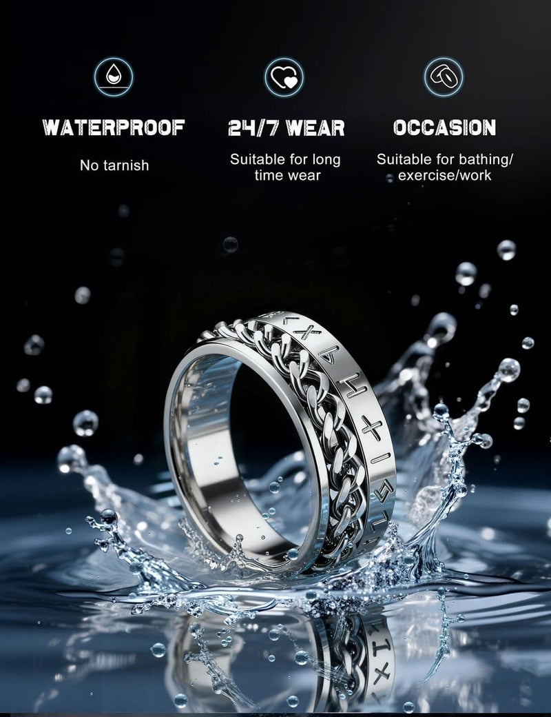 JeryWe 8 Pcs Stainless Steel Rings for Men High Polished Mens Band Wedding Engagement Fidget Rings Vintage Spinning Rings Size 7-13 - Image 3